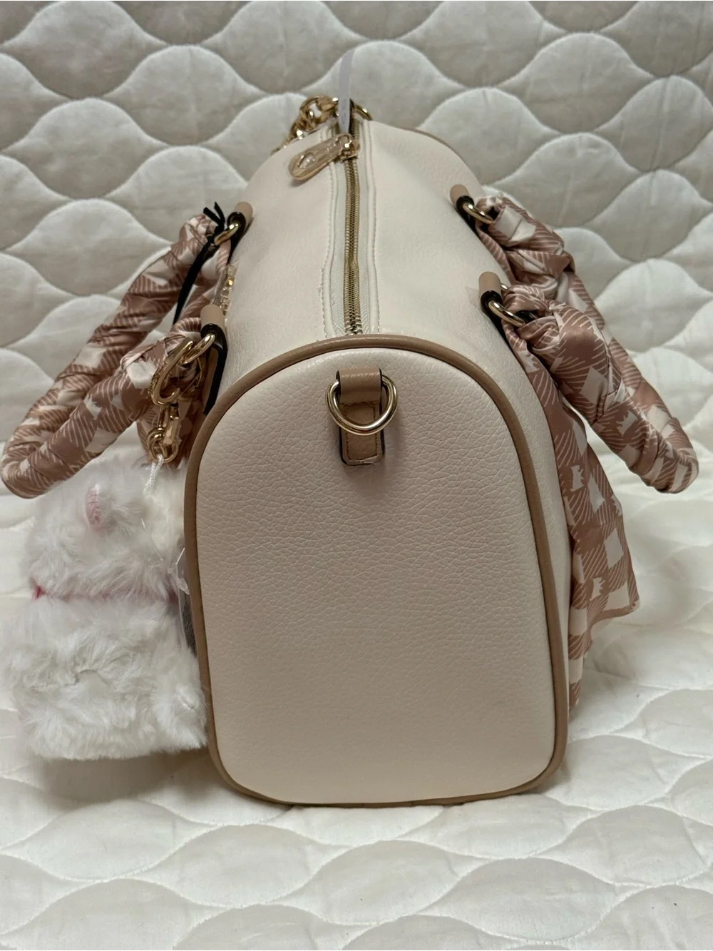 Juicy Couture Cream Satchel with Pink-Tan Scarf and Charm